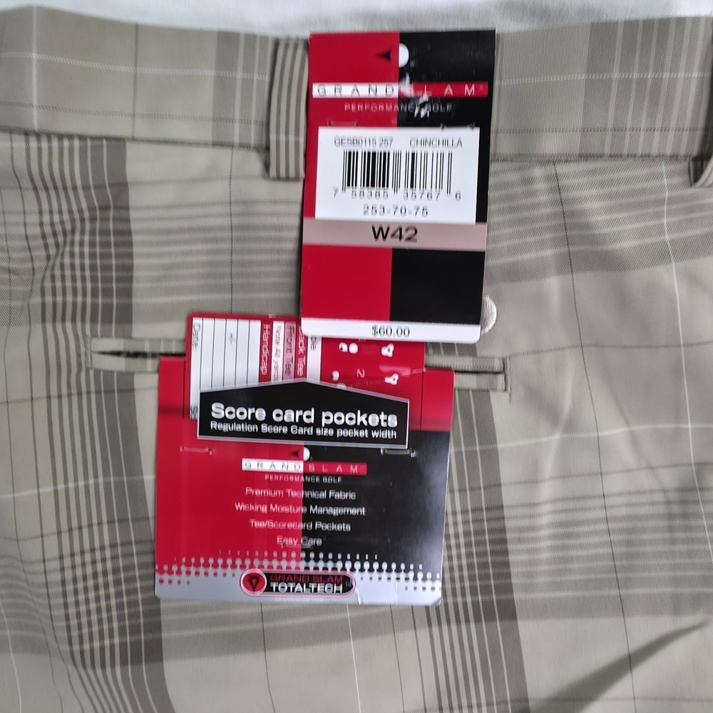 Grand Slam performance Total Tech, Plaid, Golf, Score Card Pocket, shorts  Sz 42